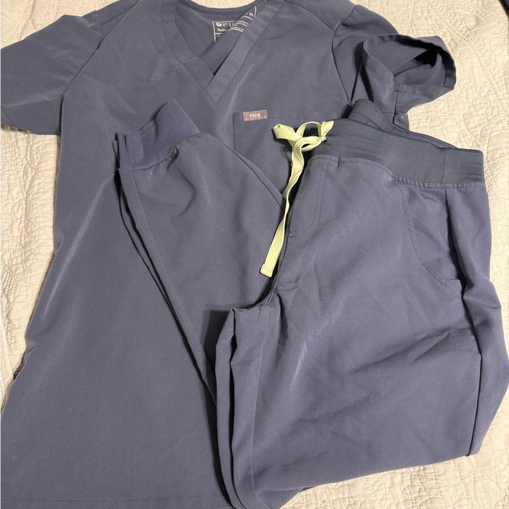 Blue Scrub Set with Yellow Drawstring